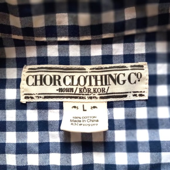 Men’s Shirt Large Blue White Gingham Long Sleeve Button Down Pocket EUC - Picture 10 of 12